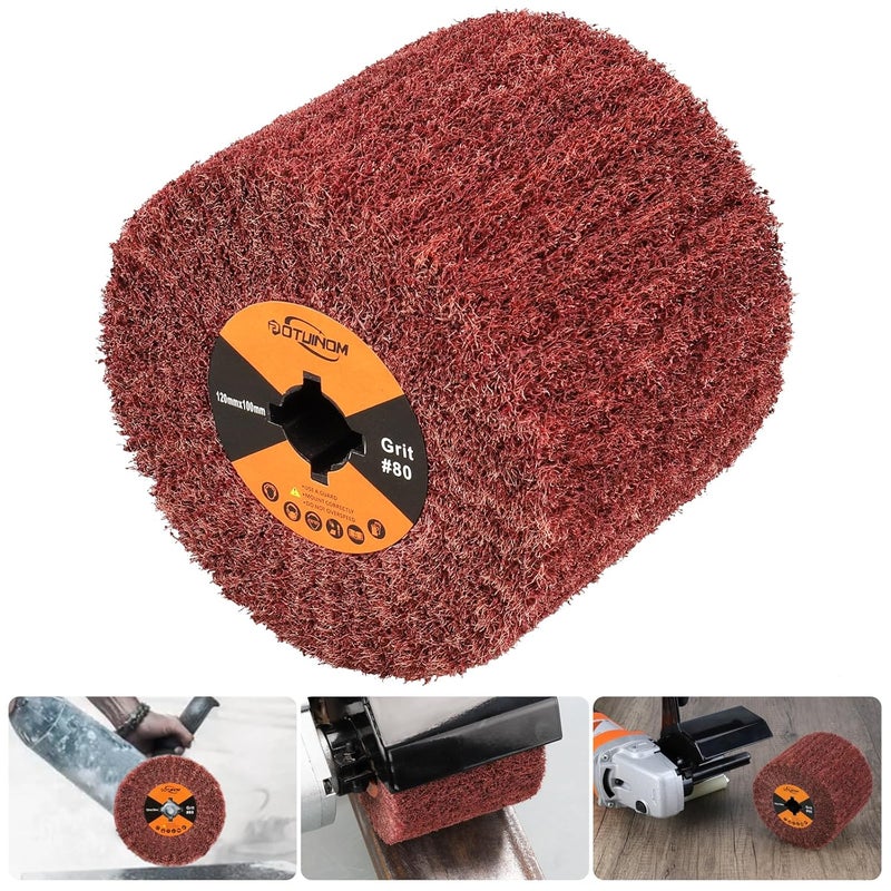POTUINOM Non-Woven Wheel Surface Conditioning Tool, 80 Grit 120 x 100 x 19 mm Abrasive Drawing Polishing Wheel for Wood Metal Burnishing Wheel 4.7"x 4" - Image 1